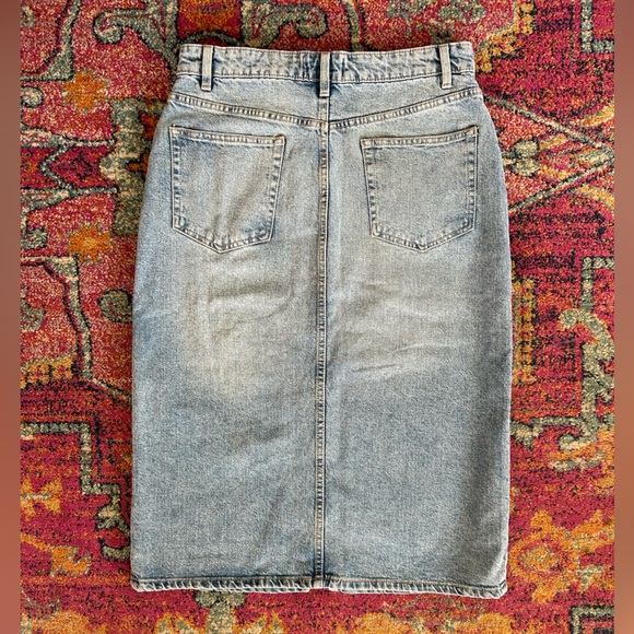 Zara | Light Blue Denim Front Slit Midi Jean Skirt, Front/Back Pockets, Size L - Picture 9 of 15